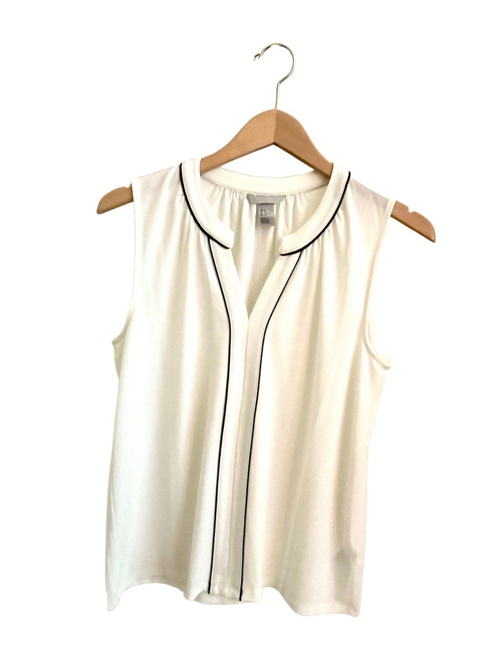 H&M Ivory Black Piped Sleeveless Blouse Top Size Medium